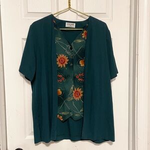 Vintage Alfred Dunner made in USA layered blouse size 14 floral green